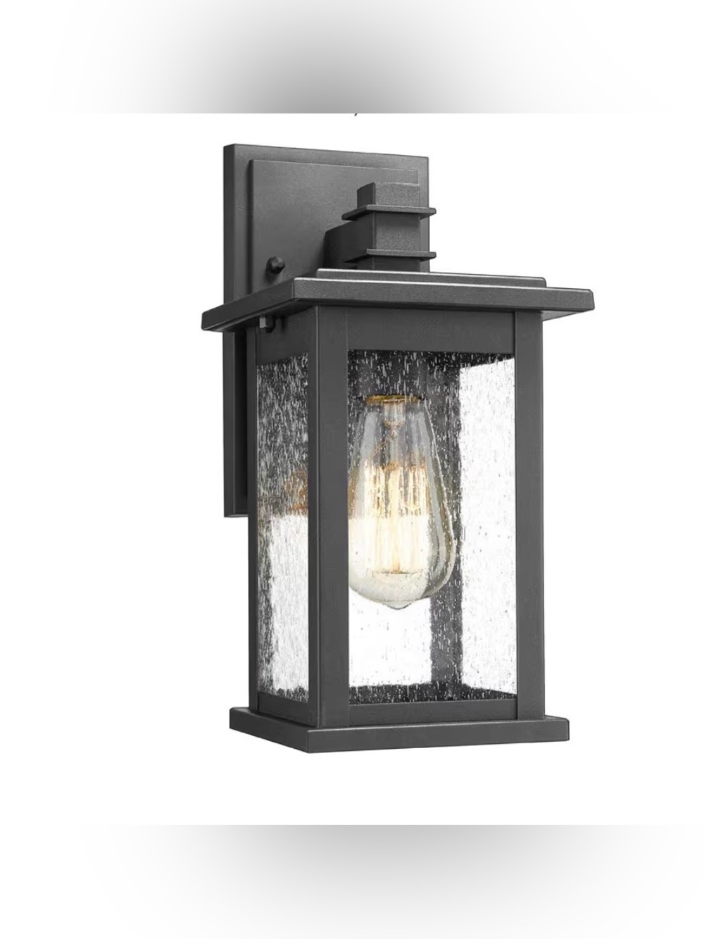 Emliviar Outdoor Wall Sconce, 1-Light Exterior Lantern Black Clear Seeded Glass,